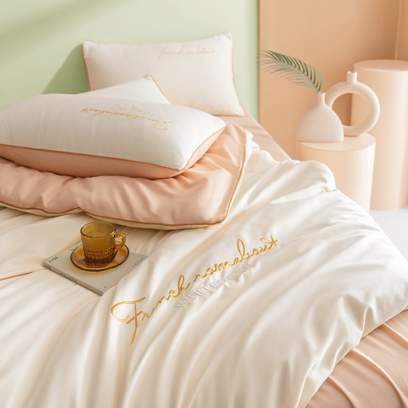 Purong cotton solid color double bed sheet set